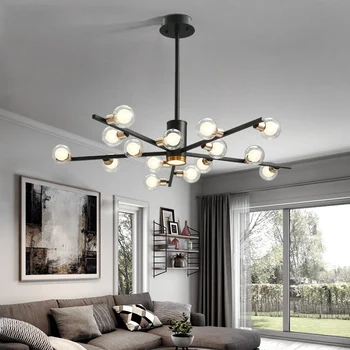 

Simple Nordic LED Chandelier Light For Living Dining Room Bedroom Black Clear Blass Hanging Lamp 6/10/15 Heads Lighting Fixtures