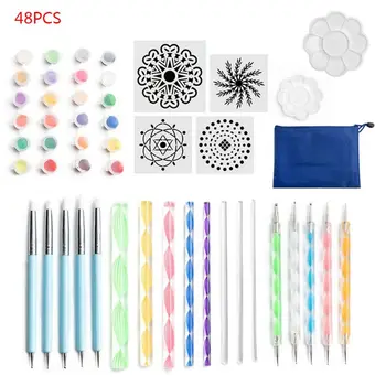 

48pcs Mandala Dotting Tools Set for Painting Rock Stone Acrylic Paint Stencil Point Pen Palette Kit