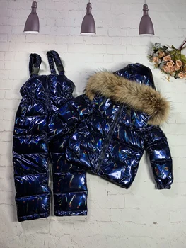 

Winter New Fashion Children Kids Down Coat Boys Girls Baby Down Jacket Natural Fur Collar Down Suspender Trousers Wadded Pants