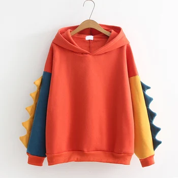 

New 2018 Women's Sweatshirts Hoodies Kpop Autumn Winter Sweet Cute Dinosaur Velvet Cashmere Hooded Hoodies EXO Pullover Tops