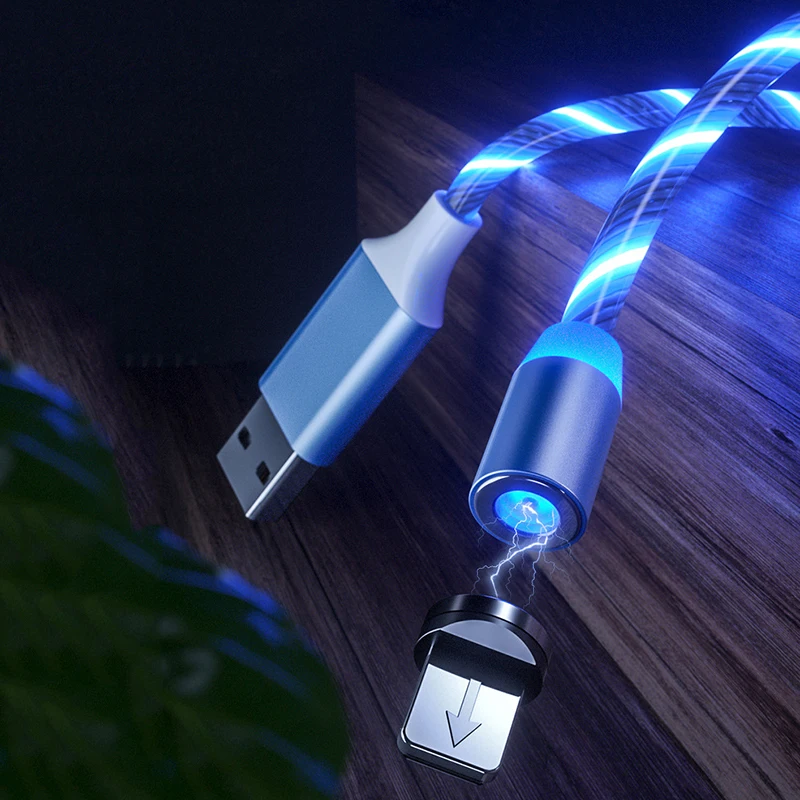 3 in 1 Magnetic Cable LED Micro USB Cable Lighting Type C Wire For iPhone Samsung 3