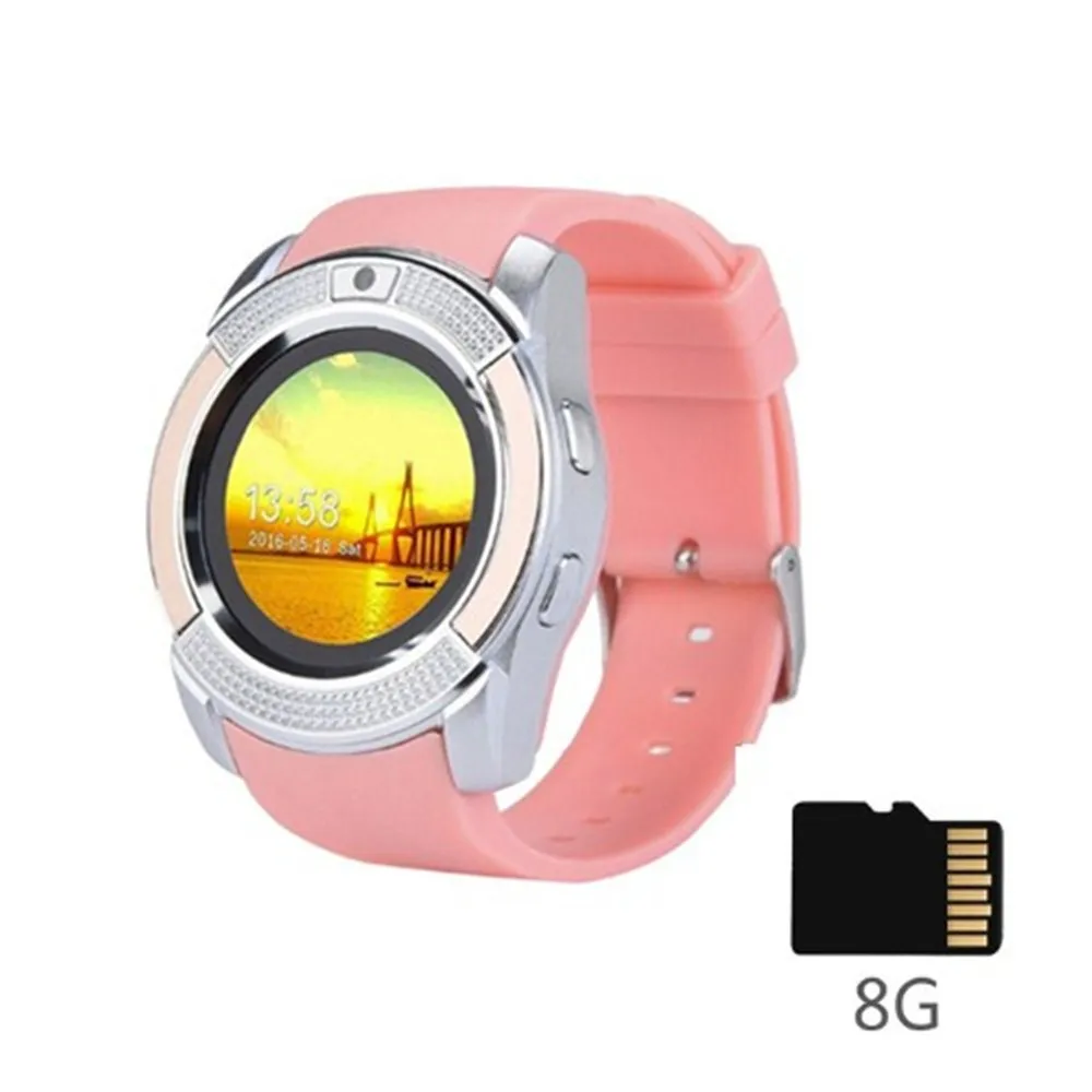 pink 8G Card Смарт-часы V8 с Bluetooth, напоминанием о звонках, водонепроницаемые часы-шагомер, спортивные мужские и женские часы для телефона Android IOS, pk 116plus - Цвет: pink 8G Card