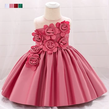 

2020 Flower Wedding Gown Newborn Baby Girls Dress For Baby Elegant Princess Dress Infant Christening 1 Year Birthday Party Dress