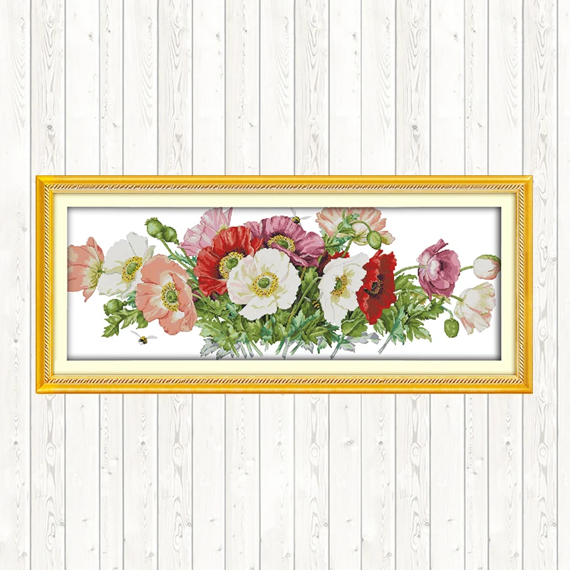 

Poppies Chinese Cross Stitch Flowers Counted Printed on Canvas 14ct 11ct DIY Needlework Kits DMC Embroidery Kit Hand Home Decor