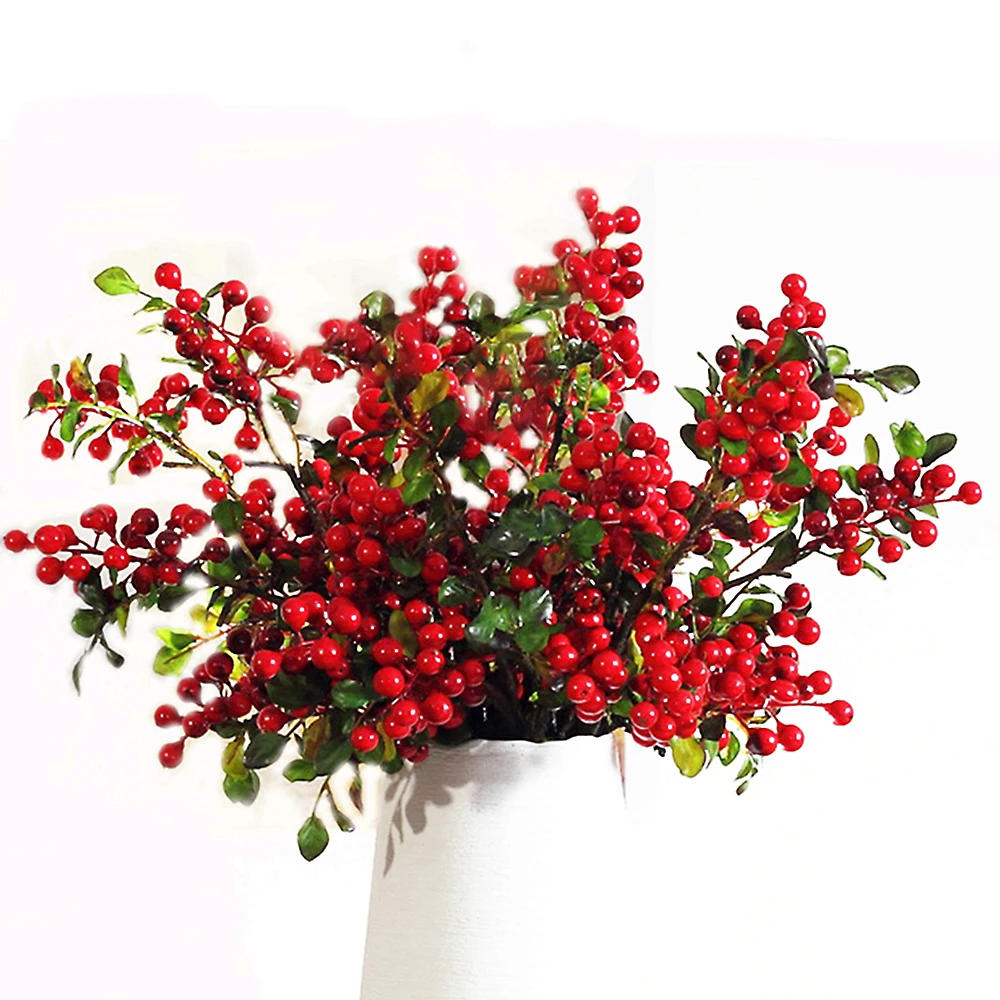 Artificial Plants Blueberry Fruit Berry Bean Bouquet Branch Faux Flower Fake Trees Berry Home Office Plant Decoration 45cm 6PCS