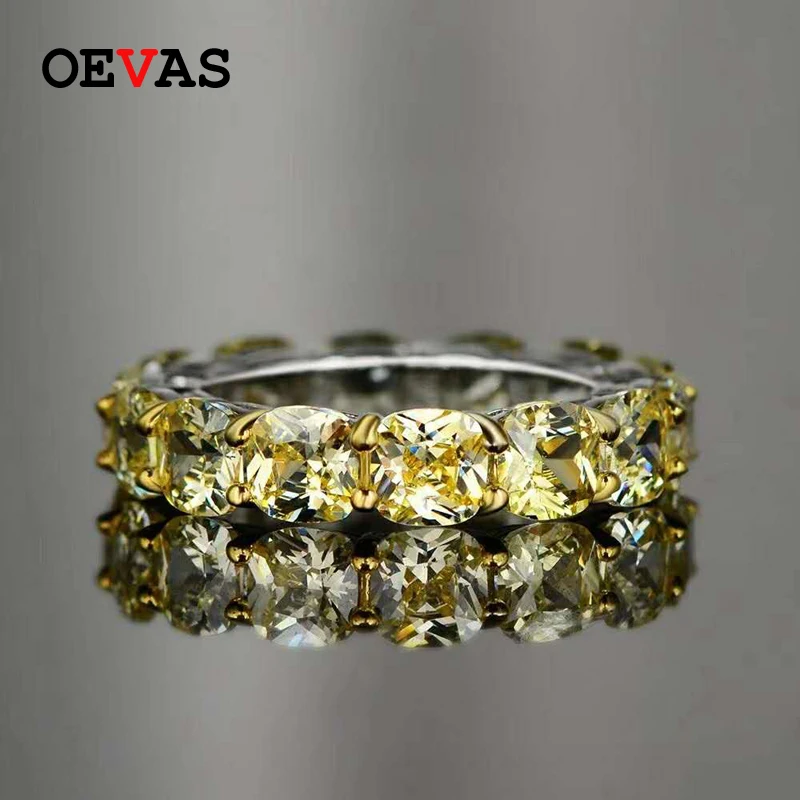 

OEVAS 100% 925 Sterling Silver Sparkling 1 Row Full 5*5mm High Carbon Diamond Finger Rings For Women Wedding Party Fine Jewelry