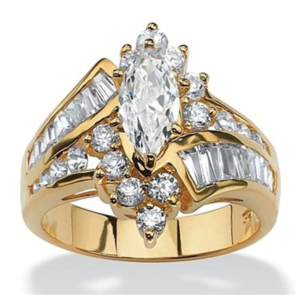 

Hyperbole Irregular Horseeye Cubic Zirconia Engagement Rings For Women Gold & Siver Color Wedding Bands Luxury Ring Lot