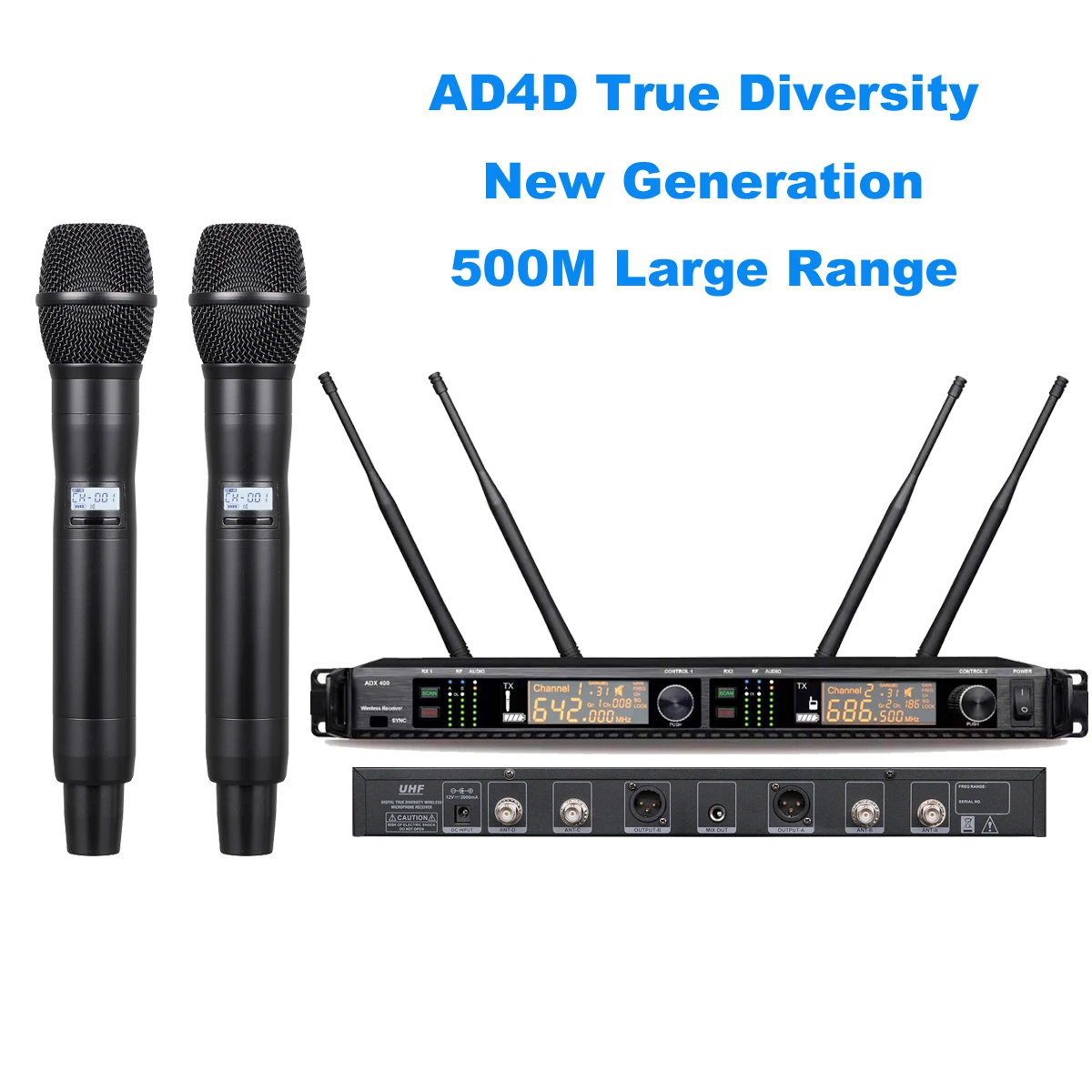 

New Generation UHF 400 Channel AD4D Wireless DJ Karaoke Microphone Digital System ADX2 4 Antenna True Diversity Handheld Mic