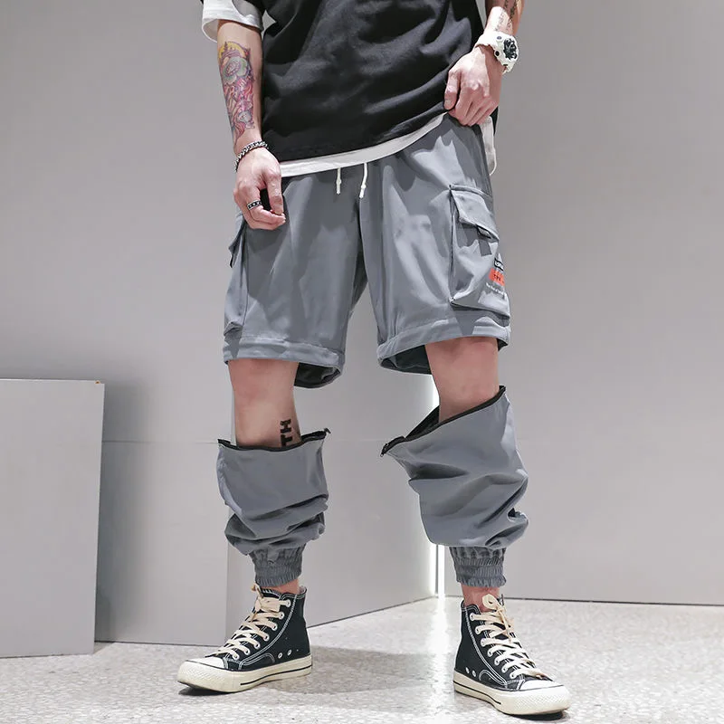 

2020 Summer Hip Hop Joggers Men Black Harem Pants Multi-pocket Ribbons Man Sweatpants Streetwear Casual Mens Detachable overalls