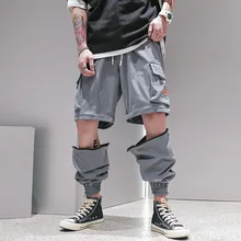2020 Summer Hip Hop Joggers Men Black Harem Pants Multi-pocket Ribbons Man Sweatpants Streetwear Casual Mens Detachable overalls