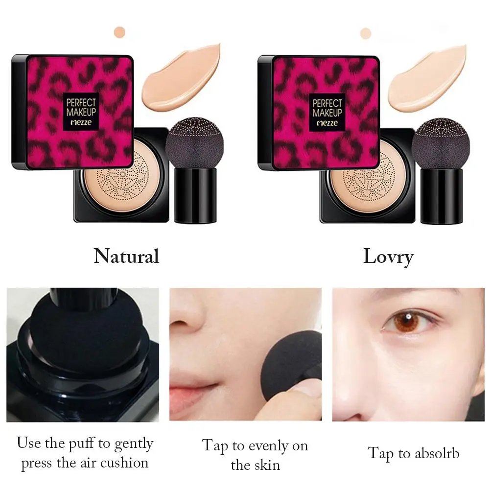 Fashion Concealer Longlasting Brightening Air Cushion BB Cream Foundation With Mushroom Puff Sponge Face Makeup