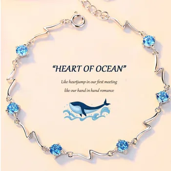 

925 Sterling Silver Women Bracelet Jewelry Popular Blue Crystal Student Simple Cool Windy Style Handy Accessory Customized
