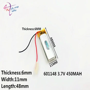 

3.7V 450mAh 601148 Lithium Polymer Li-Po Rechargeable li ion Battery For Mp3 MP4 MP5 GPS Vedio Game toys