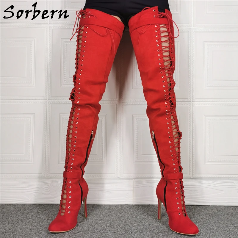 strap up thigh high heels