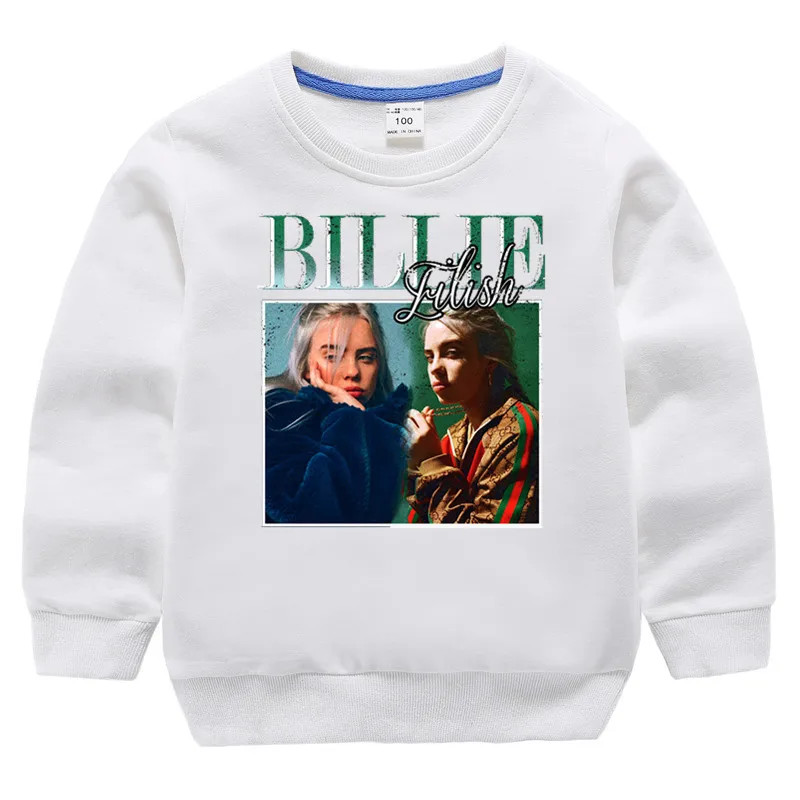 Детский хлопковый пуловер с принтом Билли эйлиш для девочек; топы для маленьких мальчиков; осенняя одежда; толстовки для мальчиков - Цвет: T87B-white