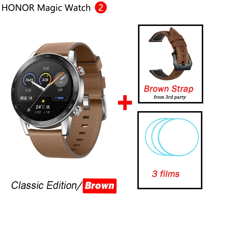 Honor magic Watch 2 magic 2 Смарт-часы датчик кислорода в крови spo2 телефонный Звонок трекер сердечного ритма для Android iOS - Цвет: brown n brown strap