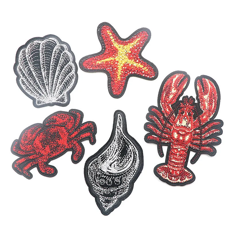 

GUGUTREE embroidery crab patches conch patches badges applique patches for clothing XW-11