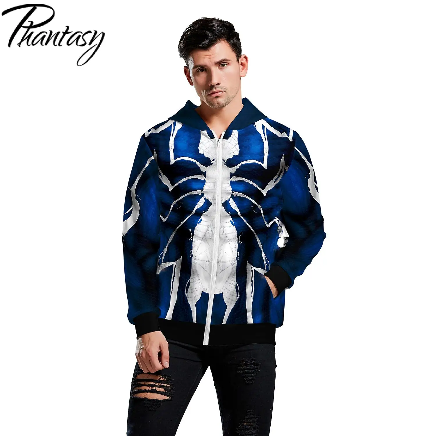 Phantasy, супергерой, 3D принт, Человек-паук, Веном, косплей, Толстовки, Толстовки, модные, косплей, повседневные, на молнии
