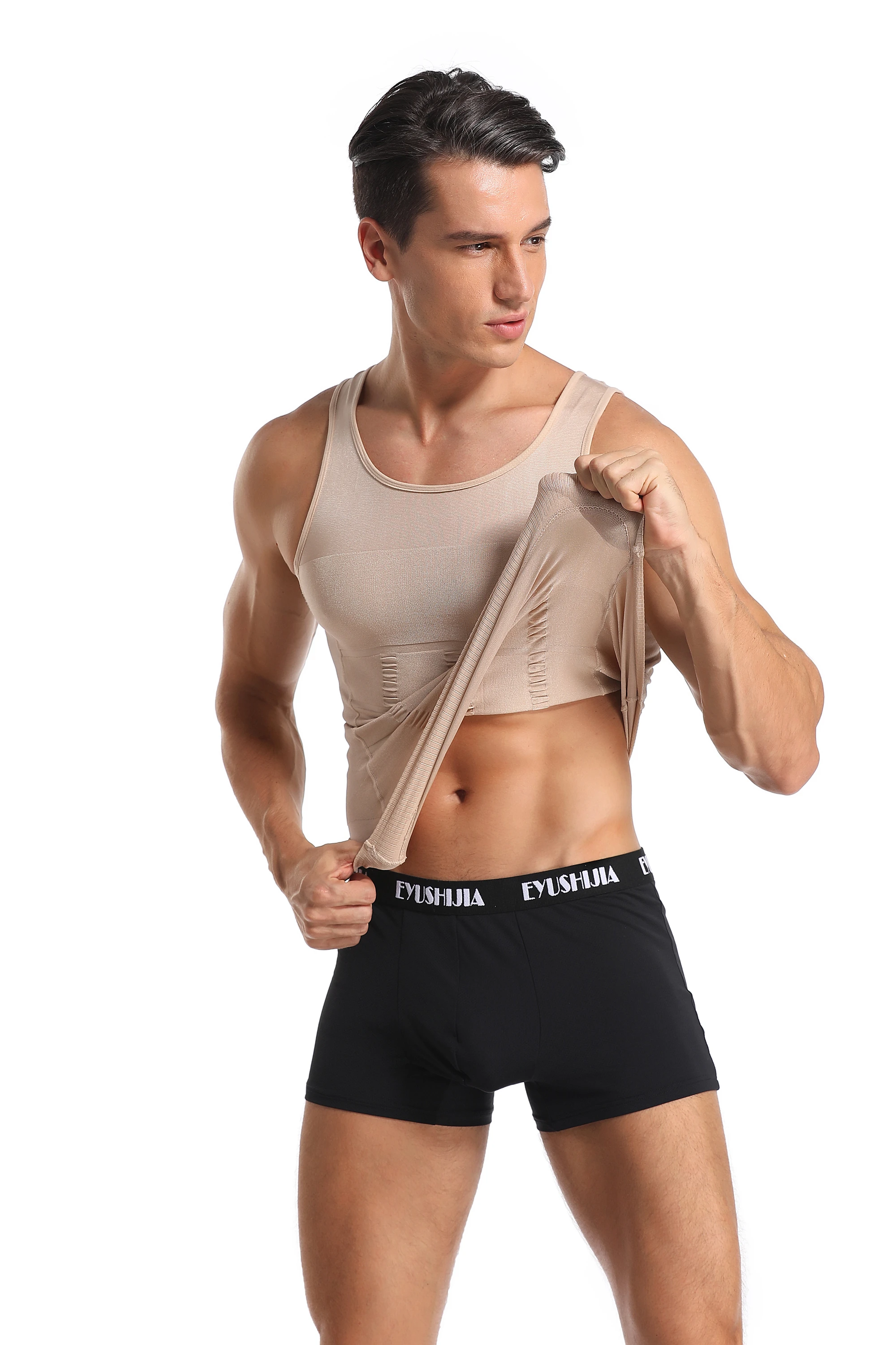 Compression Shirts for Men Shapewear Slimming Body Shaper Waist Trainer Vest Workout Tank Tops Abdomen Undershirts Fat Brun Gym