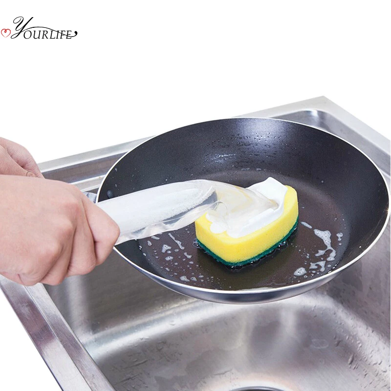 OYOURLIFE Multi-function Long Handle Kitchen Brush Pan Pot Dish Bowl Tableware Washing Brush Replaceable Soap Dispenser Brush
