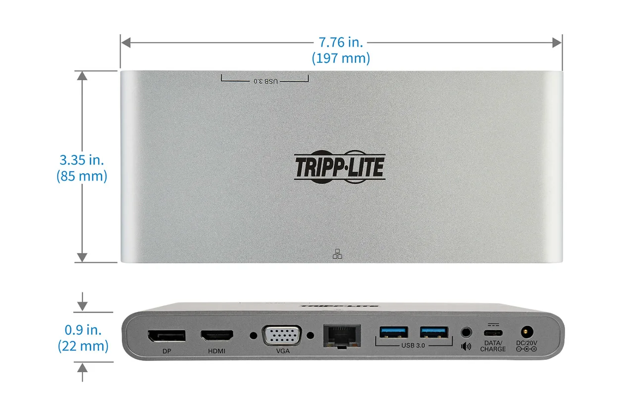 美国TRIPP.LITE 雷电3 Thunderbolt 3 霹雳3 USB 3.1 Gen1 USB C Docking Station 通用拓展坞支持双显示器4K千兆网卡兼容MacBook Air Pro