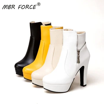 

MBR FORCE 2020Autumn and winter platform high heels high quality pu leather European and American style black party boots women