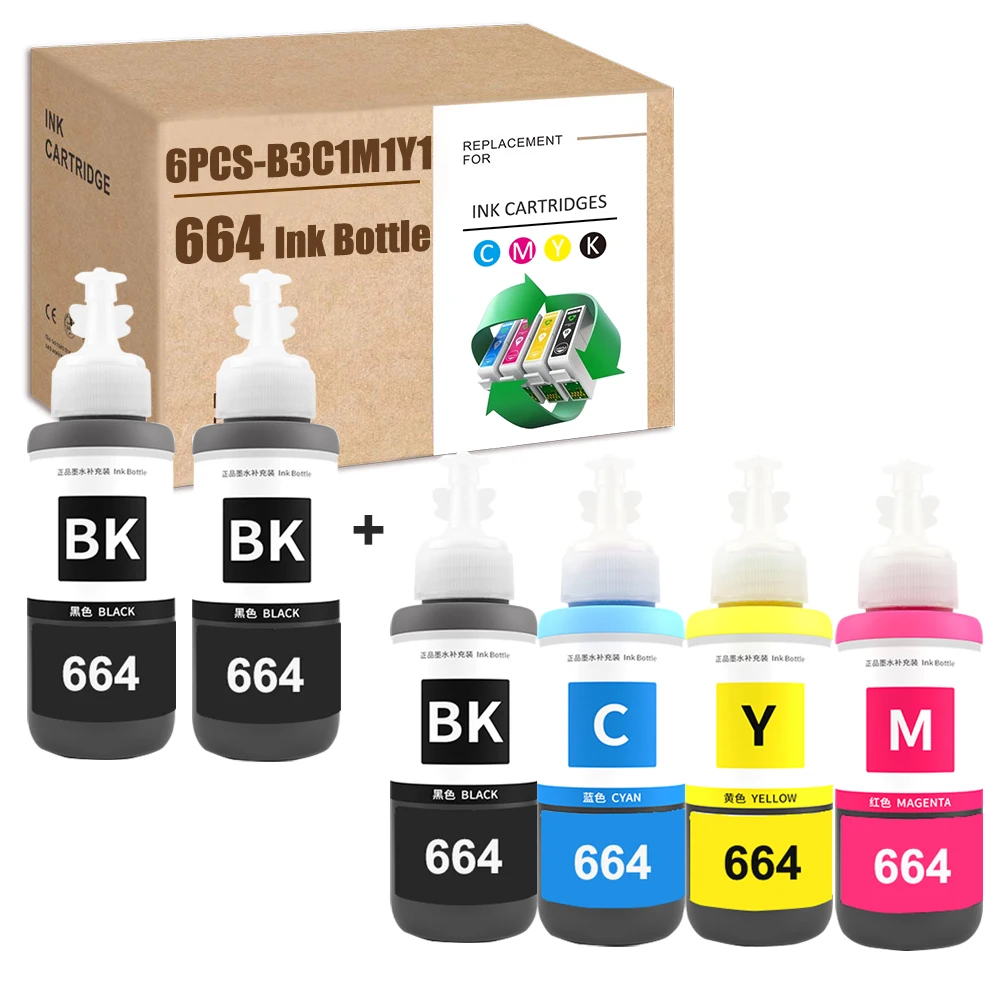 Garrafa de Tinta Compatível com hs e Preto Compatível com Epson 664 L312 L365 L555 Et2500 Et-2550 Et-2600 Et-2650 Et16500 Et-14000