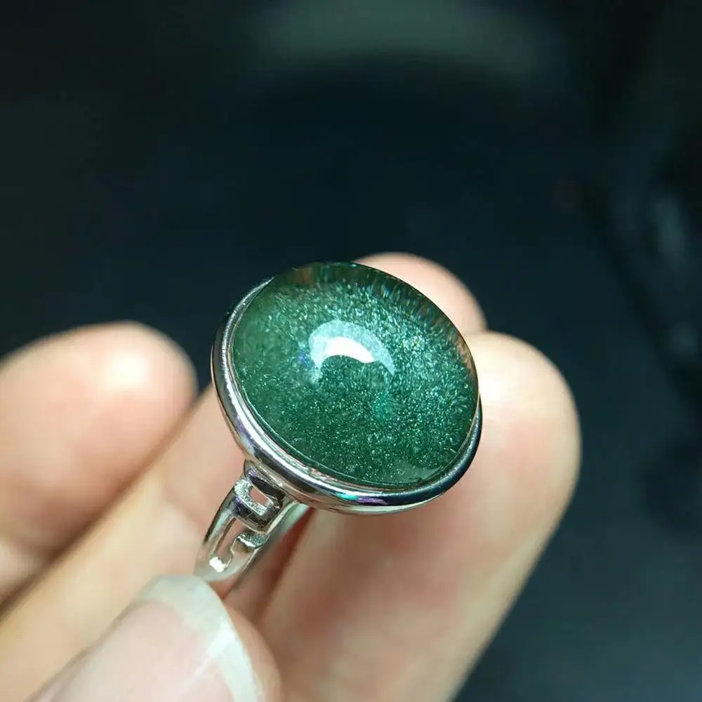 

Certificate Natural Green Phantom Quartz Crystal Adjustable Ring 14/12.3mm Oval Shape AAAAA Garden Ring Jewelry