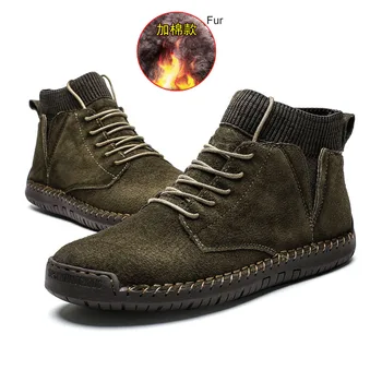 

high quality winter New Men Shoes 38-48 big size keep warm martin shoes pig suede rubber black brown casual shoes snow boots