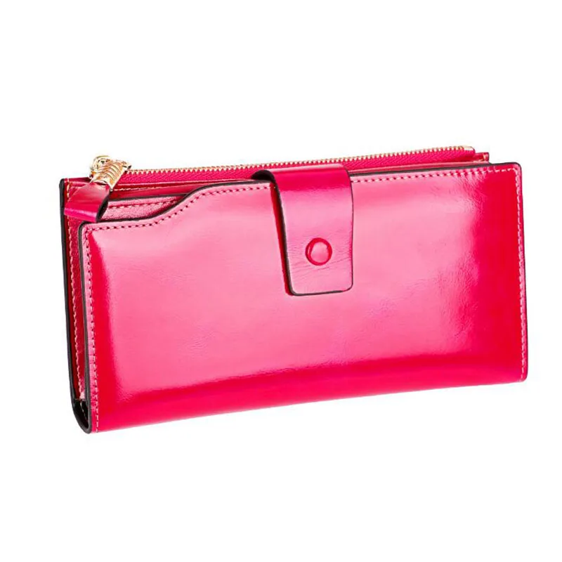 Rose Red Высокое качество, масло, воск, кожа, RFID кошелек для женщин, на застежке, молния, Walets, натуральная кожа, Женский кошелек, длинные женские кошельки, женский клатч - Цвет: Rose Red