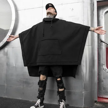

Men Oversize Bat Sleeve Loose Hooded Sweatshirt Male Women Streetwear Hip Hop Punk Gothic Pullover Cloak Hoodie Outerwear