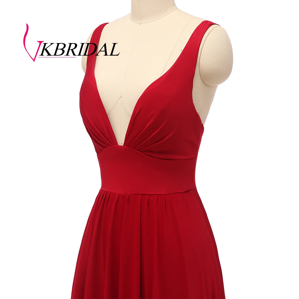 VKBRIDAL сексуальное платье с разрезом для выпускного вечера длинное Длина пола Глубокий v-образный вырез красное официальное платье
