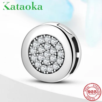 

Real Quality 925 Sterling Silver Round shape Clear zircon Clips Beads Fine Jewerly Making fits Reflection Bracelet