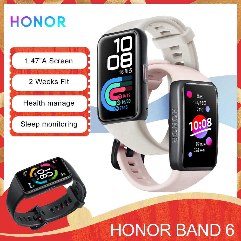 Смарт браслет Huawei Honor Band 6 цветной сенсорный AMOLED дисплей 1 47 дюйма SpO2 пульсометр