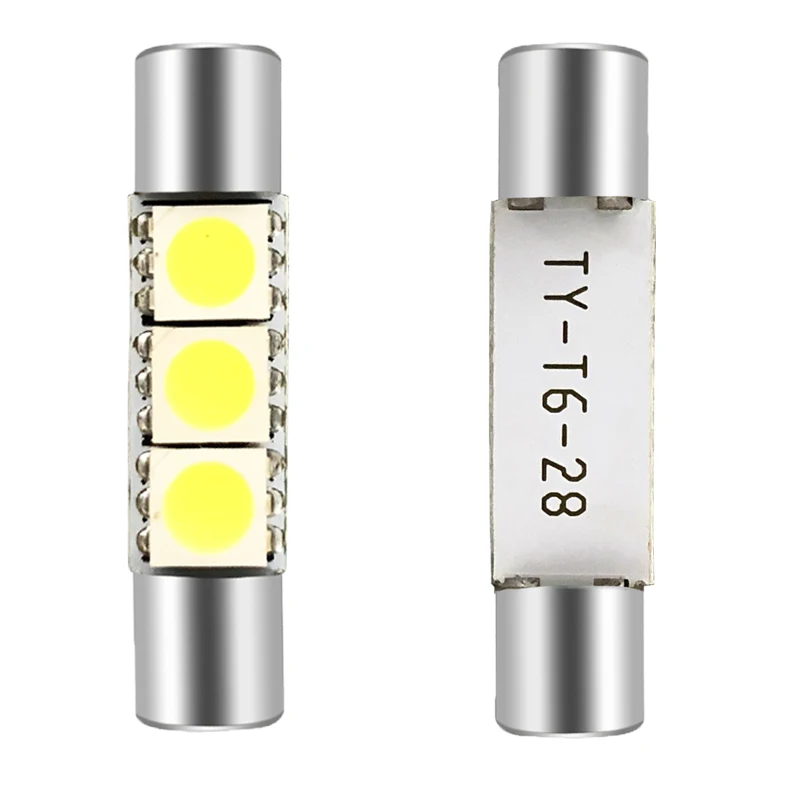 

100 шт. Festoon Dome T6.3 28 мм 31 мм светодиодный SMD 5050 Светодиодная лампа 3smd автомобисветильник лампа для зеркала под раковину s солнцезащитный козырек плавкий белый светильник в