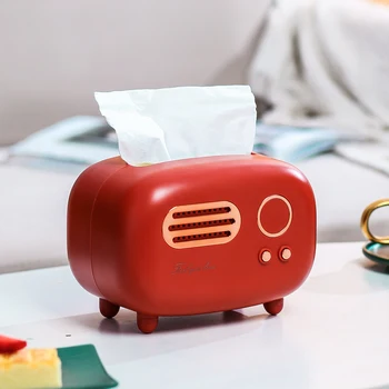 

Retro Radio Mode Ltissue Box Desktop Paper Holder Vintage Dispenser Storage Napkin Case Organizer Ornament Craft
