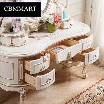 

Bedroom Mirror Wood Makeup Table Stool Set Bedroom High Quality Furniture Dresser 7 drawers