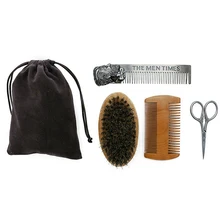 4 шт., парикмахерский инструмент для лица, ножницы для бритья, щетка, расческа, ручная, для стрижки бороды, набор для усов, укладки, уход за волосами с сумкой, ручная работа