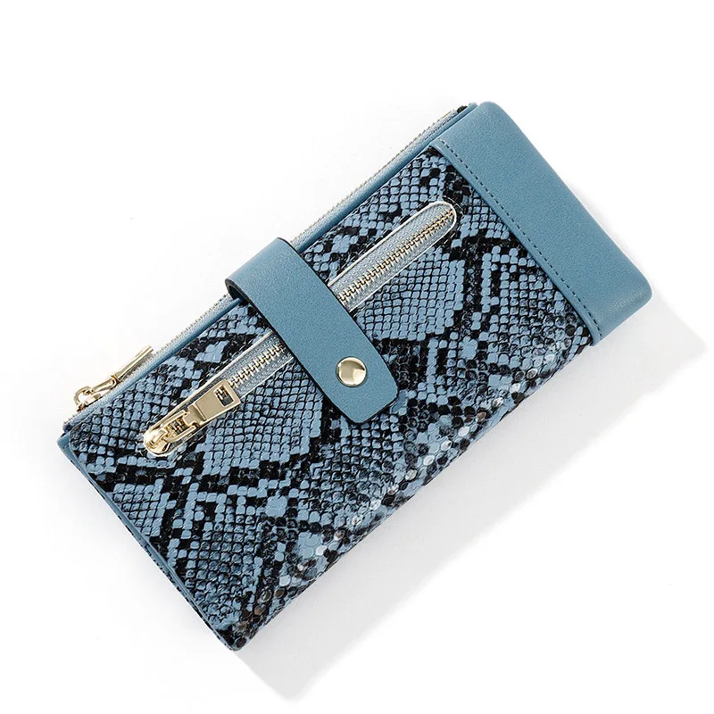 Новинка, сумка для мобильного телефона со змеиным принтом, Женский Длинный кошелек, Европейская и американская мода, Большая вместительная сумочка, клатч, женская сумка, Carteira - Цвет: Blue