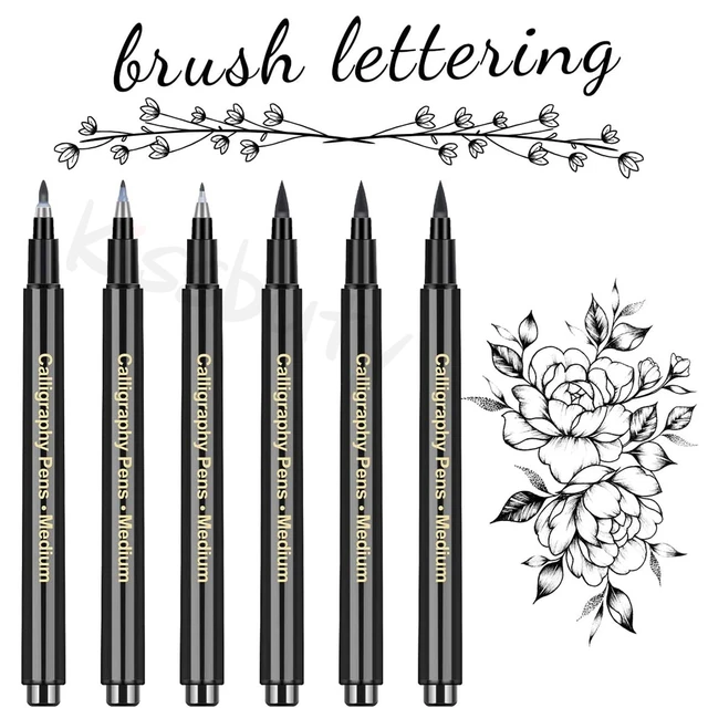 4 Sizes Black Calligraphy Pens Hand Lettering Pen Brush Markers