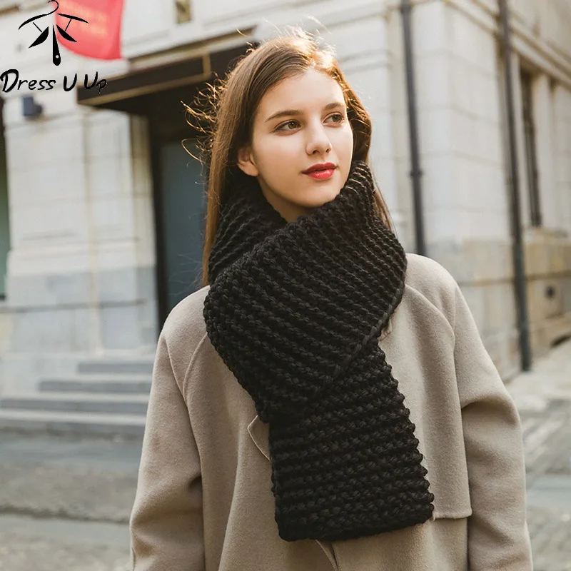 Dress U Up 2020 New Solid Color Wool Female Autumn And Winter Thick Knit Scarf Women Handmade Scarves_voghion.com