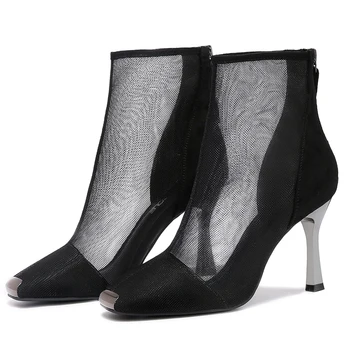 

Shoes Woman MOOLECOLE Sexy Air Mesh Women Pumps Square Toe Thin Heels Women Shoes Super High Heels 8.5 cm Pumps 2-9575