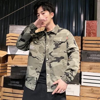 

2019 Hot Camouflage Casual Streetwear Men Printing Fashion Long Sleeve Jacket Turn-down Collar Slim Fit College Outerwear Chic