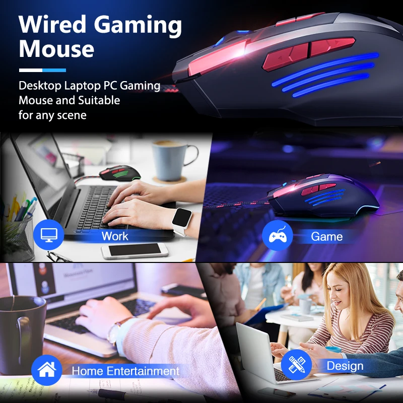 Проводная игровая мышь VicTsing 3200 dpi, 8 кнопок, RGB светильник, мыши, программирование макросъемки, геймер, для настольного компьютера, ноутбука, ПК, игровой микрофон