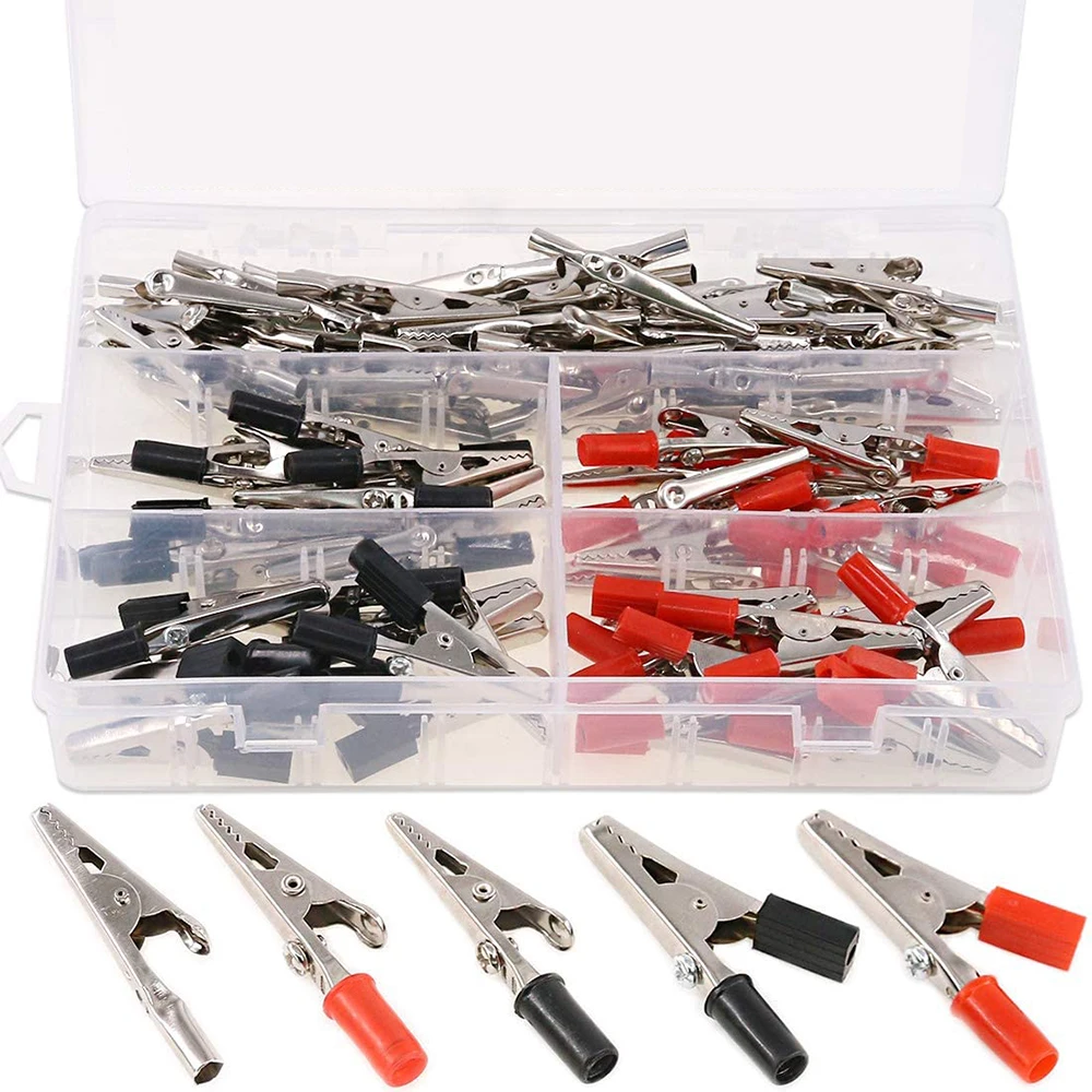 Alligator Clips Test Probes 100pcs/box 50mm Plastic Test Probe Metal Alligator Clip Connector Battery Socket Clip Three Sizes