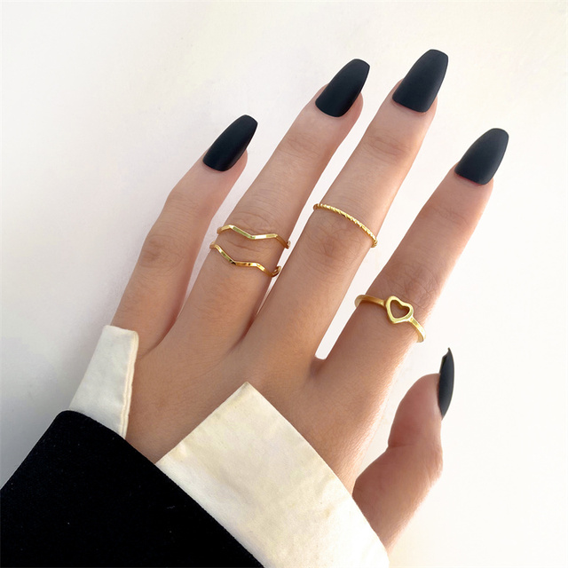 Heart Rings Set Silver Black Alloy Hollow Pearl Love Rings Couples Lovers Valentine's Day Party Gift for Women Girls