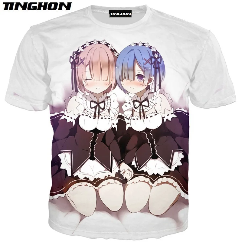 XS 7XL аниме Re:zero Twin Rem косплэй 3D печати для мужчин и женщин летняя одежда футболка с