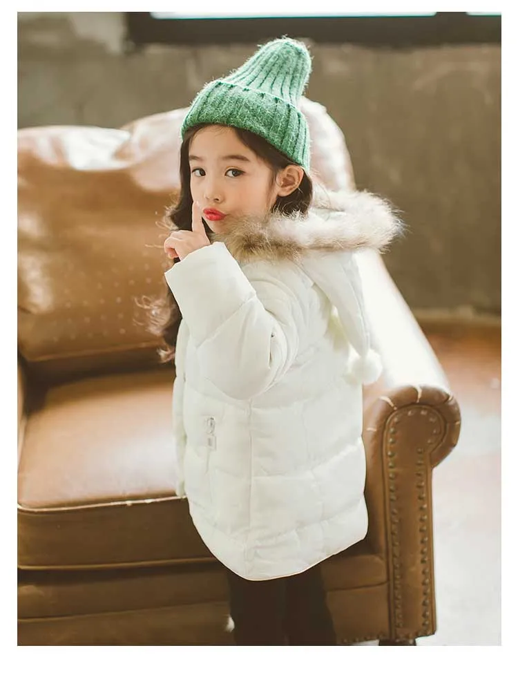 Christmas Outerwear For Girls Winter New Fashion Warm Cotton Jackets Children Fur Collar Coats Girl Hooded Kids Clothes