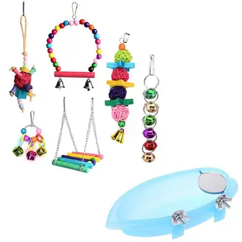 

Bird Parrot Toys-Bird Hanging Shredding Swing Chew-Birds Ladder Bell Toys with Bird Bath with Mirror Toy