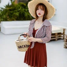 new ladies two-piece swimsuit solid color sling large size one-piece swimsuit Conservative belly protection swimsuit